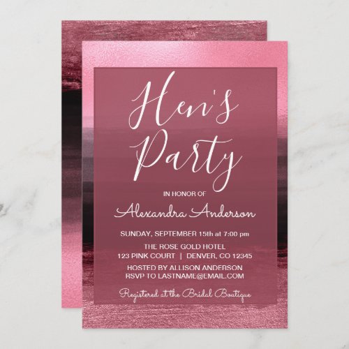 Pink Foil Girly Paint Strokes Hens Party Invitation