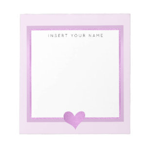 Pink Foil Heart Personalized Notepad 5.5" x 6"