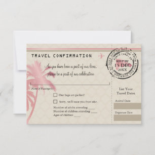 Pink Foil RSVP Boarding Pass to Dominican Republic