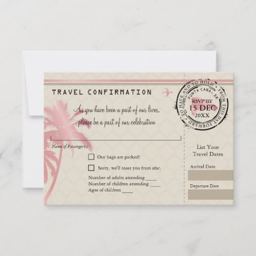 Pink Foil RSVP Boarding Pass to Dominican Republic