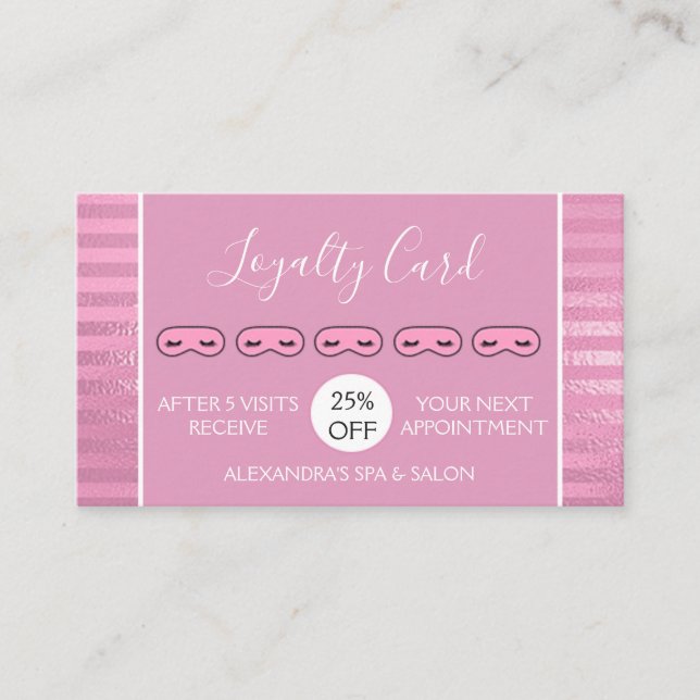 Pink Foil Stripes Massage and Spa Loyalty Card (Front)