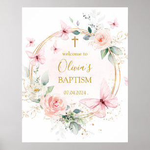 Pink Fold Butterfly Baptism welcome sign