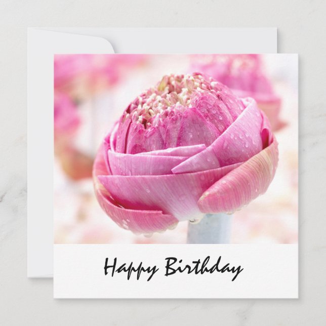 Pink folded lotus flower birthday holiday card (Front)
