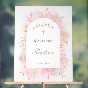 pink foliage Baptism welcome Acrylic Sign