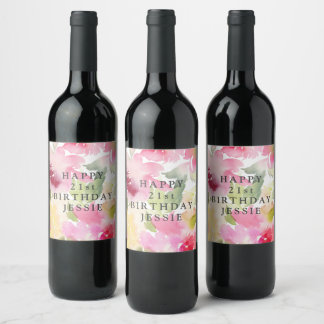 Pink Foliage Personalized Wine Label