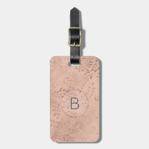 Pink Foliage with Navy Initial Luggage Tag