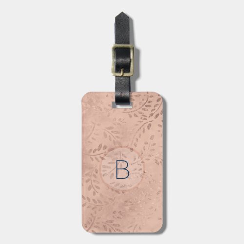 Pink Foliage with Navy Initial Luggage Tag