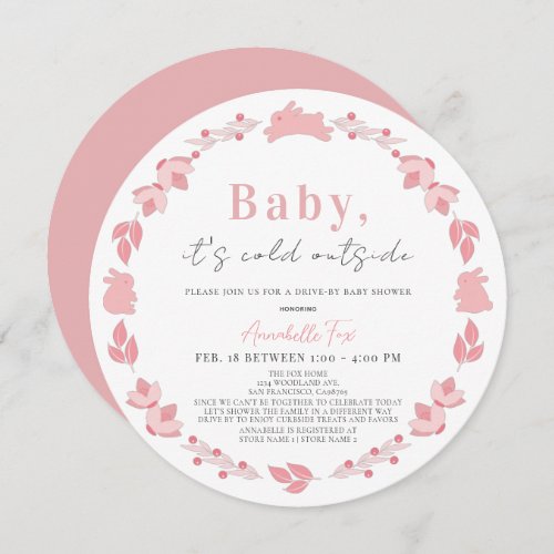 Pink Folk Art Baby Its Cold Drive_by Baby Shower Invitation