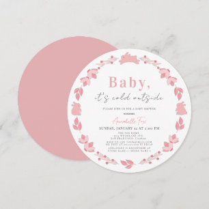 Pink Folk Art Baby It's Cold Outside Baby Shower Invitation