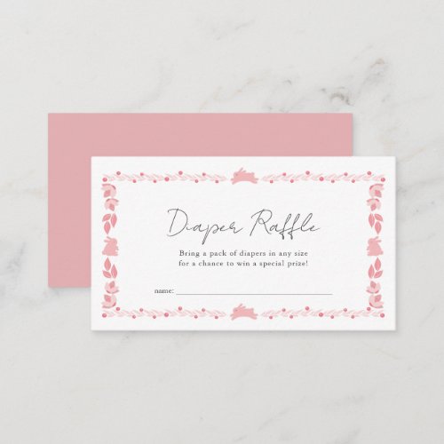 Pink Folk Art Bunny Diaper Raffle Ticket Enclosure Card