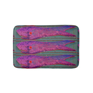 pink folk art fish bathroom mat