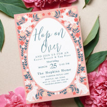 Pink Folk Art Hop On Over Easter Brunch  Invitation