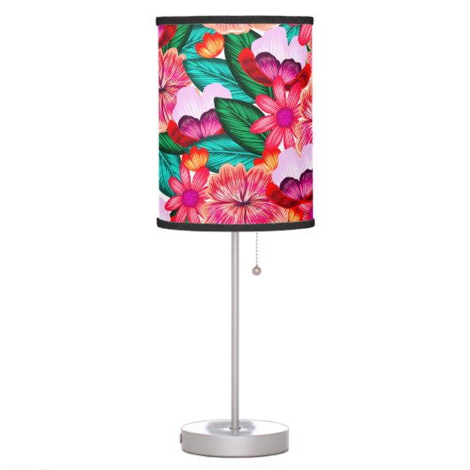 Pink Folkart Summer Bloom Flowers  Table Lamp (Left)
