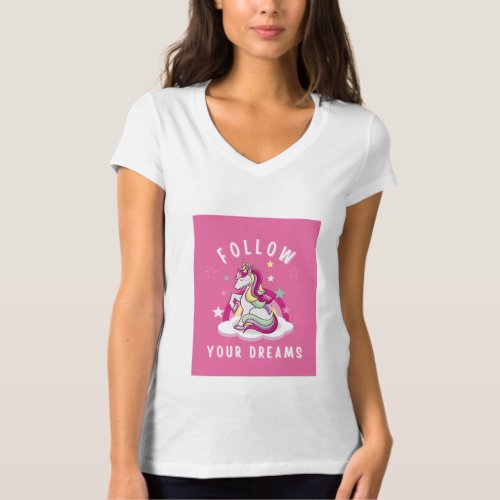 Pink follow your dreams unicorn T_Shirt