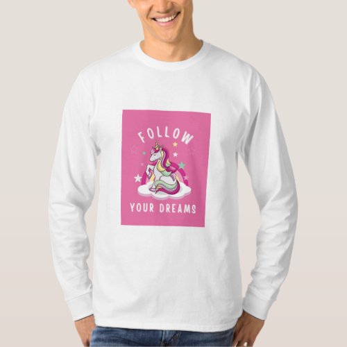 Pink follw your dreams unicorn T_Shirt