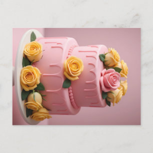 Pink fondant cake with roses postcard