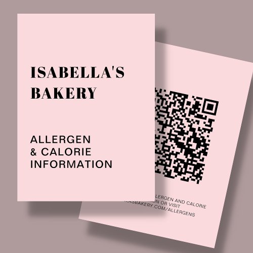 Pink Food Allergy Calorie Information QR Code Card