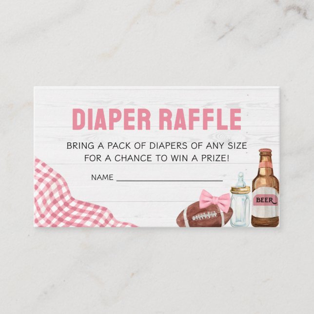 Pink Football Baby Shower Diaper Raffle Enclosure Card (Front)
