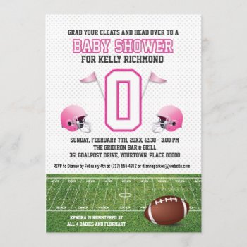 Pink Football Baby Shower Invitation by starstreamdesign at Zazzle