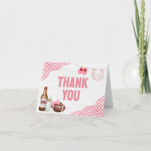Pink Football Baby Shower Letterpress Thank You Card