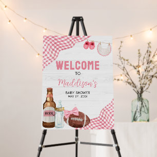 Pink Football Baby Shower Welcome Sign