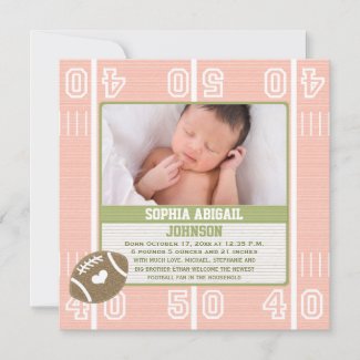Pink Football Birth Announcements