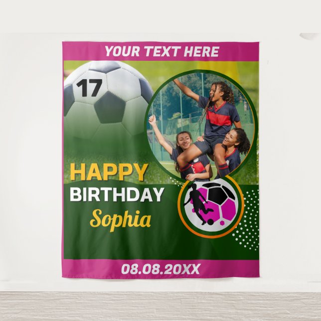 Pink Football Birthday, Football Girl Player  Tapestry (Front)