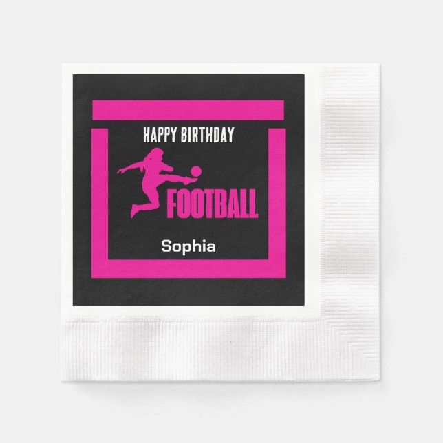 Pink Football Player Girl, Birthday Girl Team Napkins (Front)