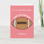 Pink Football Sport 16th Birthday Card<br><div class="desc">A pink personalized football 16th birthday card for granddaughter, niece, sister, etc. You can easily personalize the front of this sports birthday card with her age and name. The inside card message and back of the card can also be personalized for the birthday recipient. This pink 16th football birthday card...</div>