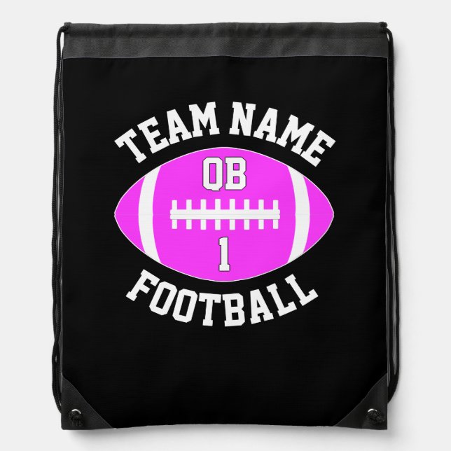 Pink Football Team Name, Player Position & Number Drawstring Bag (Front)