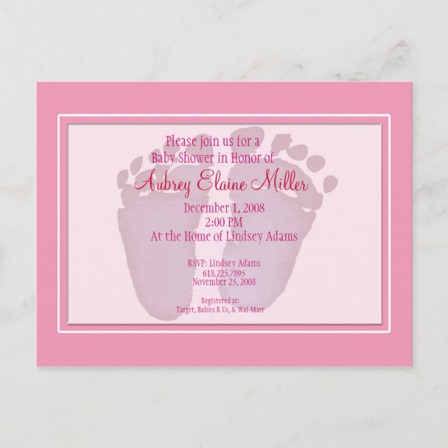 Pink Footprint Baby Shower Invitation (Front)