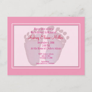 Pink Footprint Baby Shower Invitation Postcard