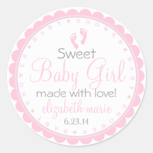 Pink Footprints- Baby Shower Favor Classic Round Sticker