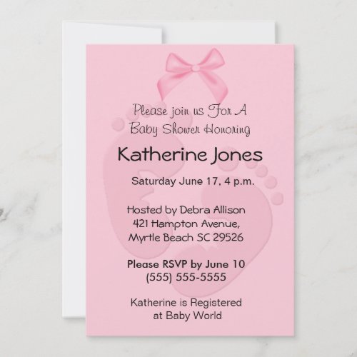 Pink Footprints Baby Shower Invitations