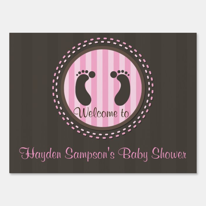 Pink Footprints Baby Shower Yard Sign