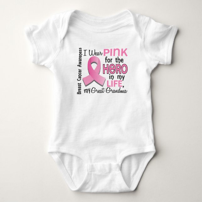 Pink For Hero 3 Great Grandma Breast Cancer Baby Bodysuit (Front)