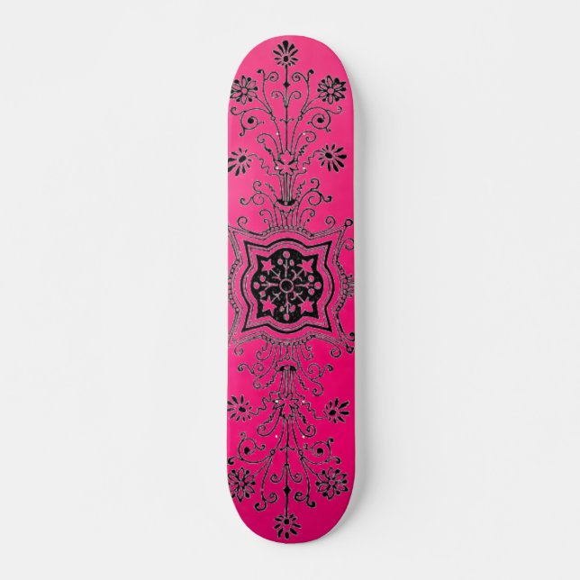 Pink Foral Design Skateboad Skateboard Deck (Front)