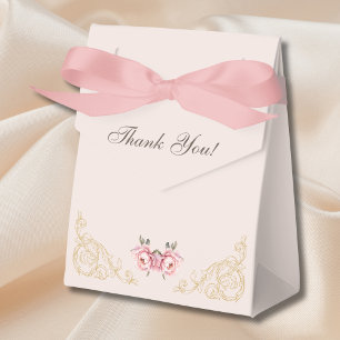 Pink Foral Rococo Vintage Peony Baby Shower Favor Boxes