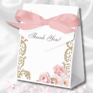 Pink Foral Rococo Vintage Peony Bridal Shower Favor Boxes