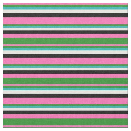 Pink, Forest Green, Light Sea Green, White & Black Fabric