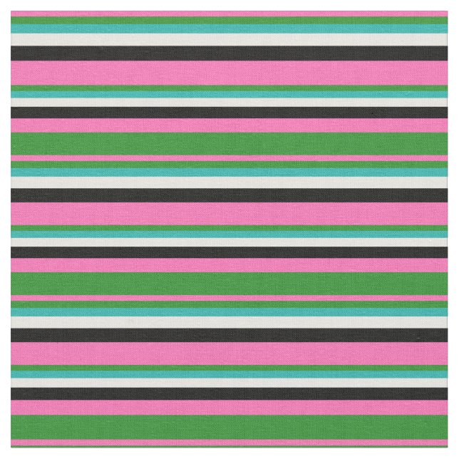 Pink, Forest Green, Light Sea Green, White & Black Fabric (Close Up)