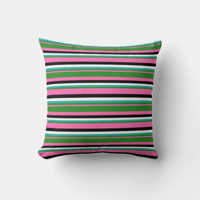 Pink, Forest Green, Light Sea Green, White & Black Throw Pillow (Front)