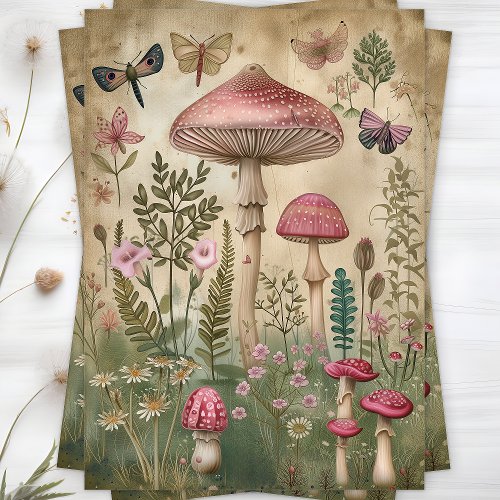 PINK FOREST MUSHROOMS DECOUPAGE TISSUE PAPER