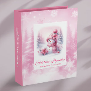 Pink Forest Snowman Kids Holiday Album Gift Keepsa 3 Ring Binder