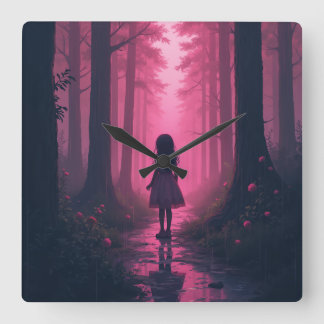 Pink Forest  Square Wall Clock