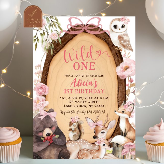 Pink Forest Woodland Animal Birthday Invitation (Creator Uploaded)