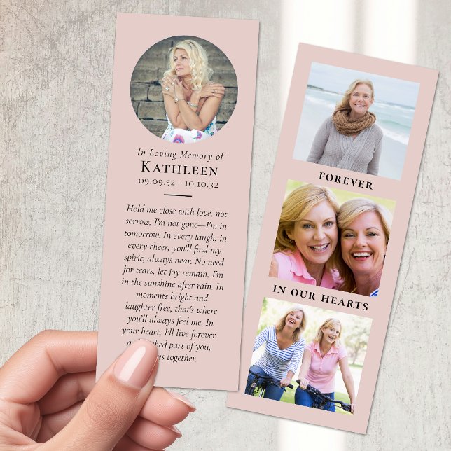 Pink Forever in Our Hearts Multi Photo Funeral Bookmarks (Creator Uploaded)