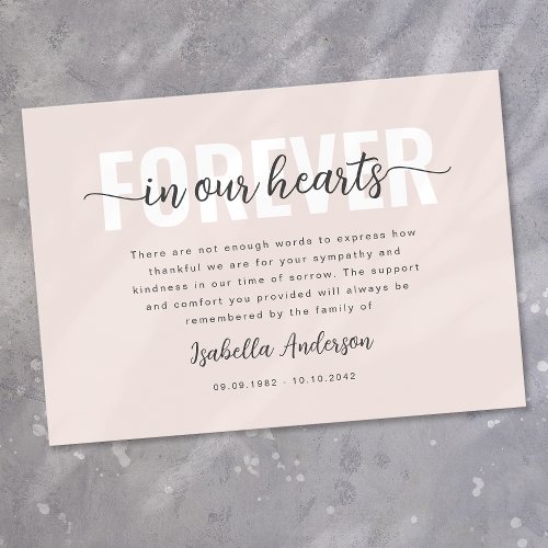 Pink Forever in Our Hearts Sympathy Funeral Thank You Card