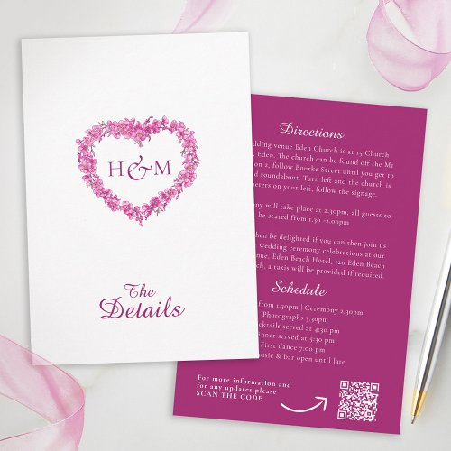 Pink forget me nots inked art wedding details QR