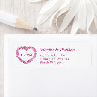 Pink forget me nots wedding return reply address label